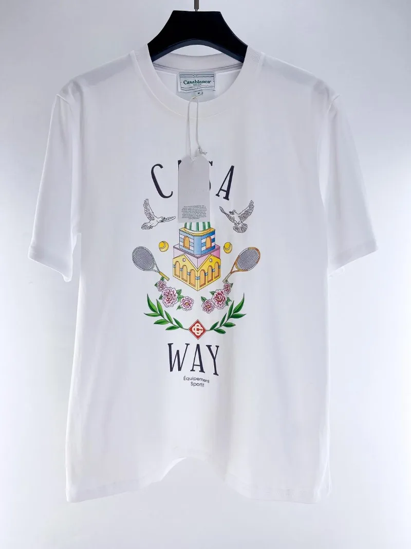 

23SS Hip Hop Castle Flower Letter Casablanca T-Shirt Men Women Tags Short Sleeve Tee