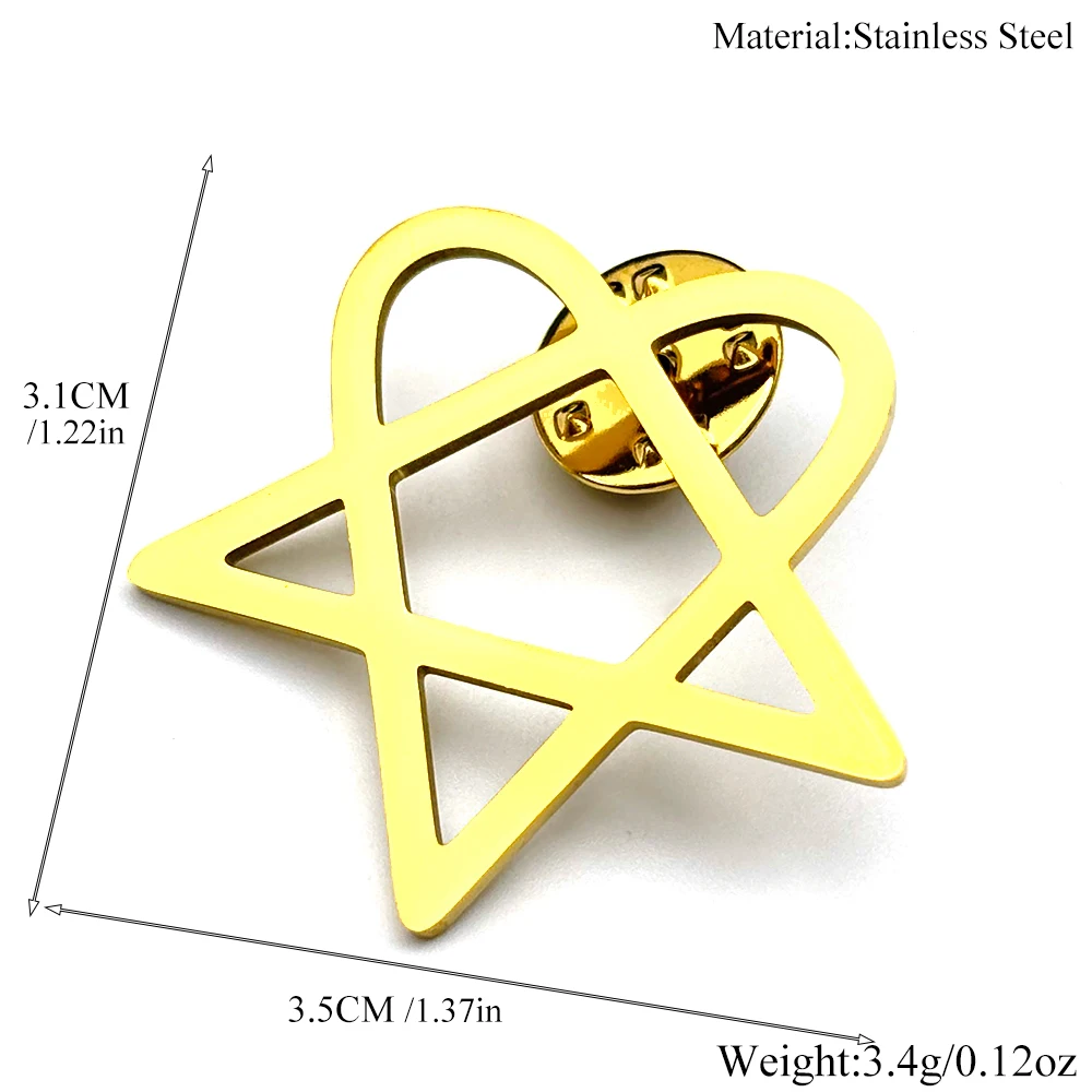 Him Heartagram Stern Herz Brosche für Frauen Männer Edelstahl Y2K Black Metal Band Goth Punk Rock Musik Sicherheitsnadel Schmuck – Detail 3
