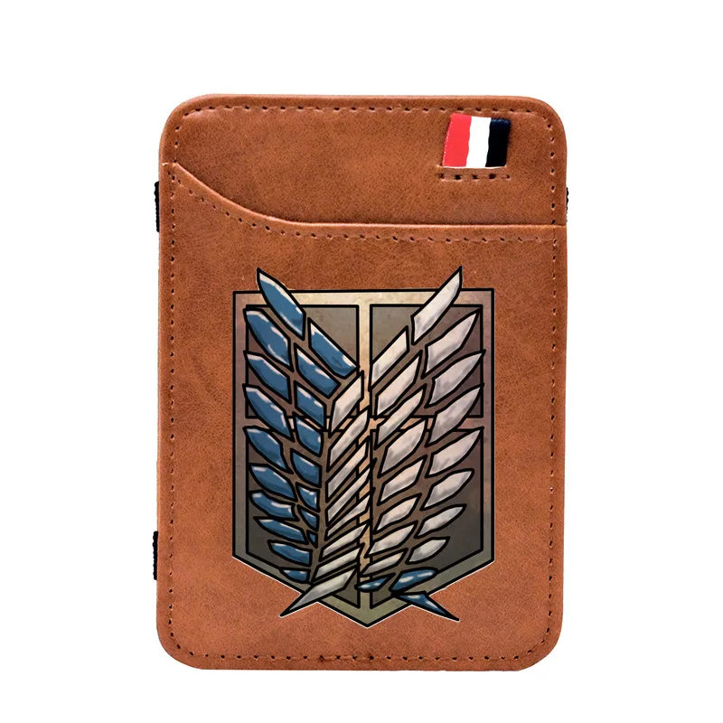 

Brown Vintage Attack On Titan Printing Leather Magic Wallets Classic Men Women Money Clips Card Purse Cash Holder BE770