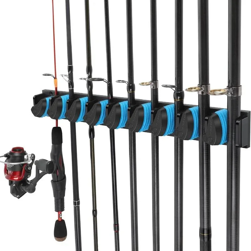 Wall Mounted Fishing Rod Holder Vertical and Horizontal Pole Rack Fishing Pole Holder Up To 9 Rods Tools Accessories