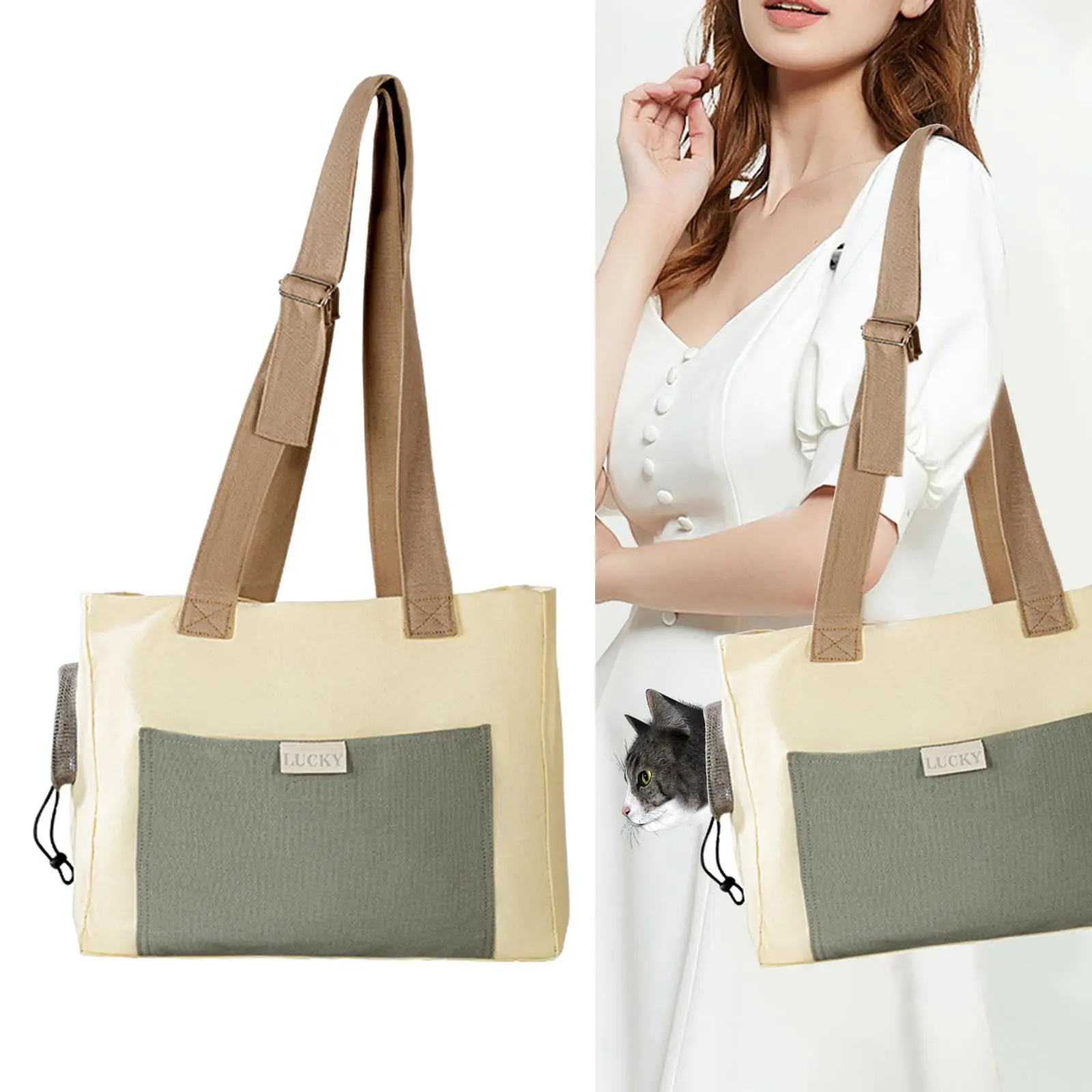 조절 가능한 어깨 스트랩 캔버스 고양이 캐리어, 애완 동물 어깨 운반 가방