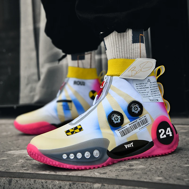 Basketball shoes male high top students wear-resistant outdoor concrete actual combat flying woven breathable combat boots