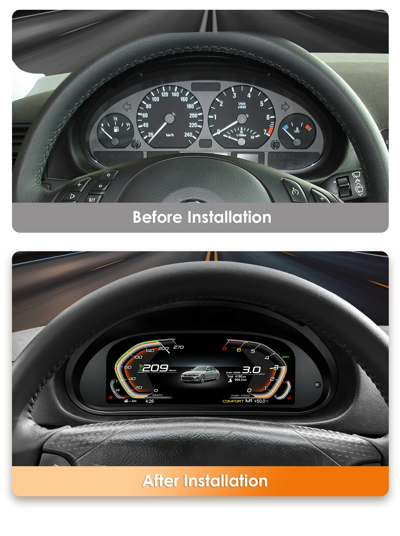 OSSURET Gran Oferta Envío Rápido Panel de Instrumentos Digital de 10.25 Pulgadas con Sistema Linux, Velocímetro LCD Completo para BMW Serie 3 E46 1999-2004, Múltiples Idiomas, Estilo ID6, Pantalla OBD con Funciones Originales del Coche, Pantalla HD 1920*720, Plug and Play, Indicadores para Coche 5
