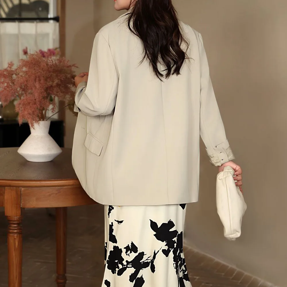 Plus Size Women's Blazer Premium Casual Single-Breasted Loose Long Suit Jacket Office Lady Autumn 2025