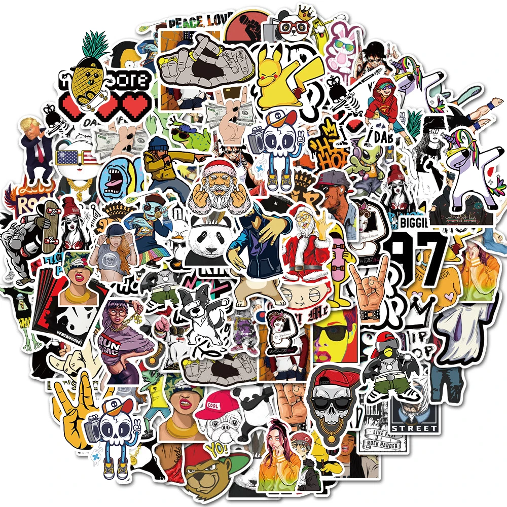 50/100Pcs Pop Hip Hop Style Cartoon Stickers Funny Decals for Guitar Bike Car Helmet Skateboard Graffiti Sticker Kids Toys