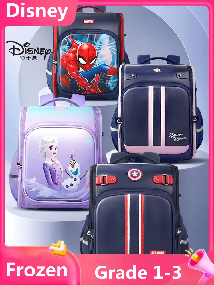 2023 Disney Frozen School Bags For Girls Boys Grade 1-3 Spider Man Primary Student Shoulder Orthopedic Backpack America Mochila