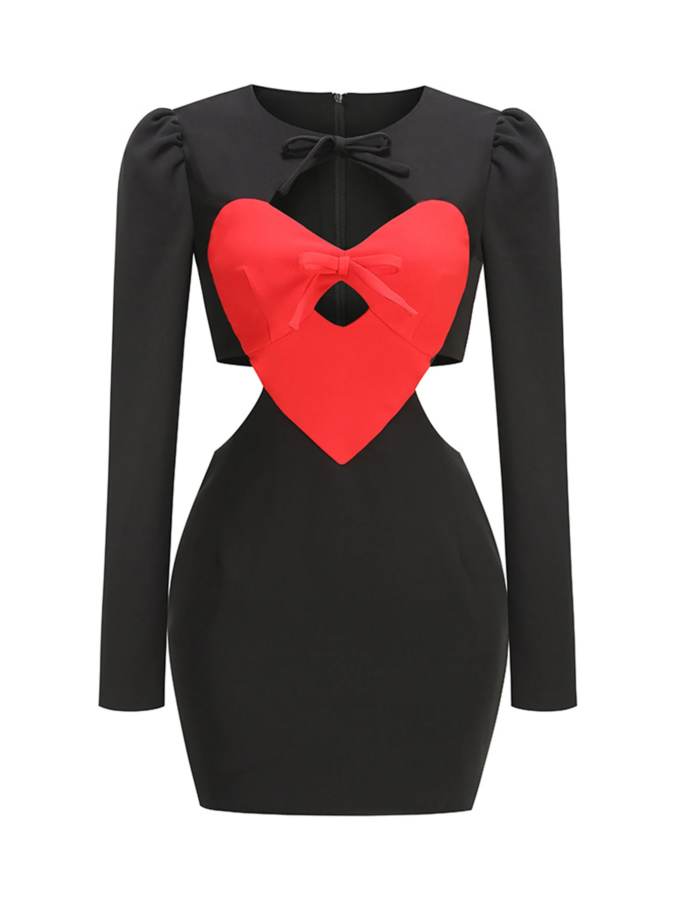 

Женское мини-платье с круглым вырезом, длинным рукавом и бантом