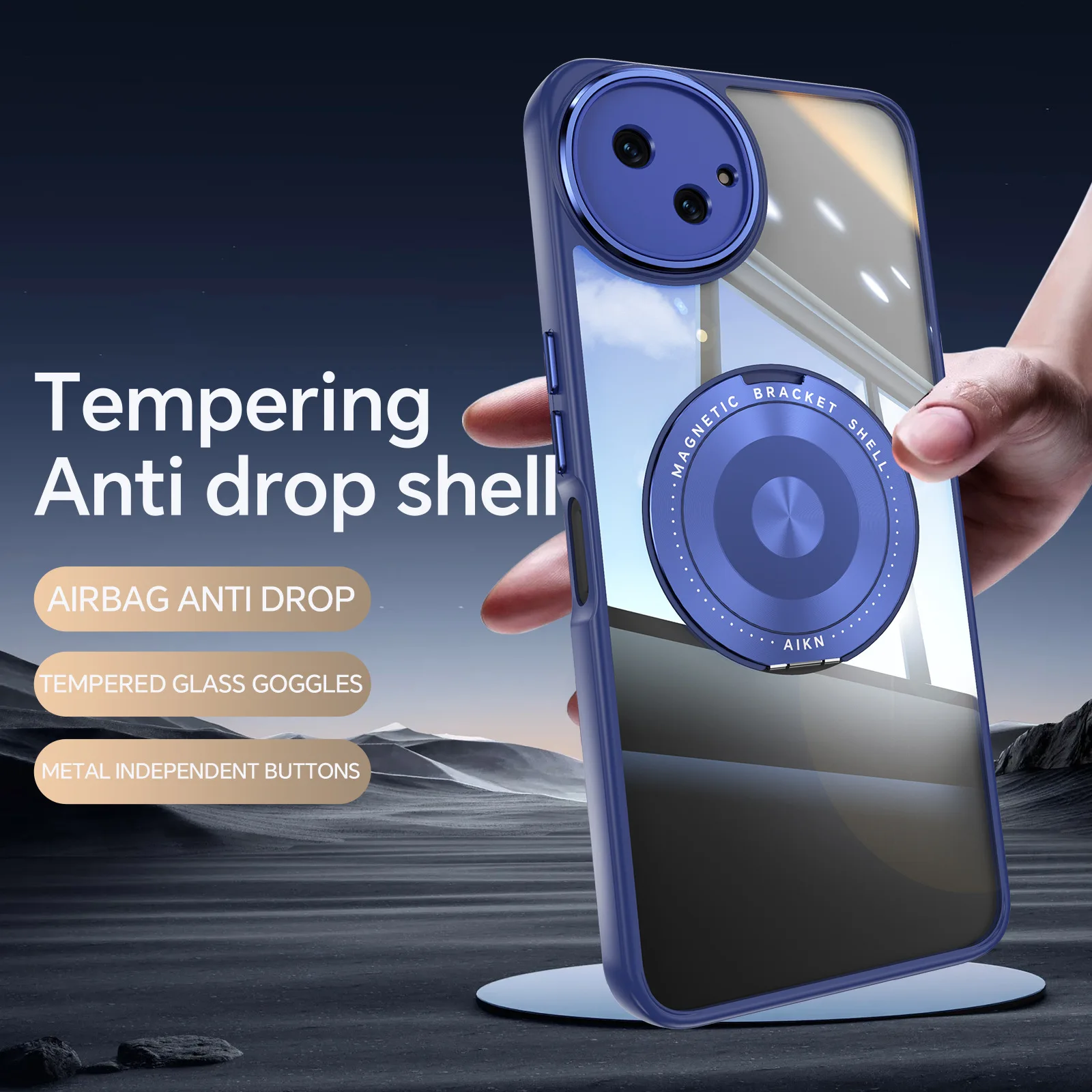 Magnetic Metal TPU Case with 360° Anti-Knock Protection and Wireless Charger Holder Cover