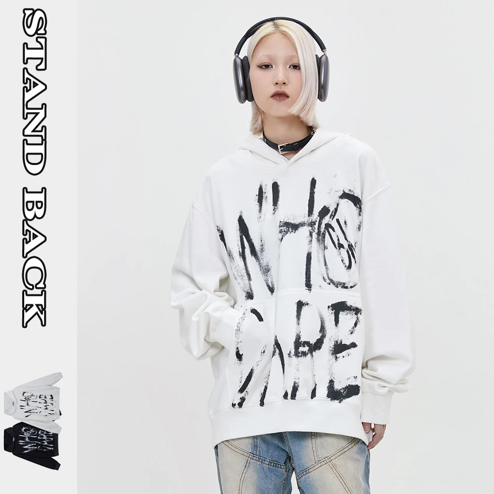 

Свитшот мужской с капюшоном, уличная одежда в стиле хип-хоп, свободный хлопковый топ с надписью граффити, повседневный модный худи, Y2K