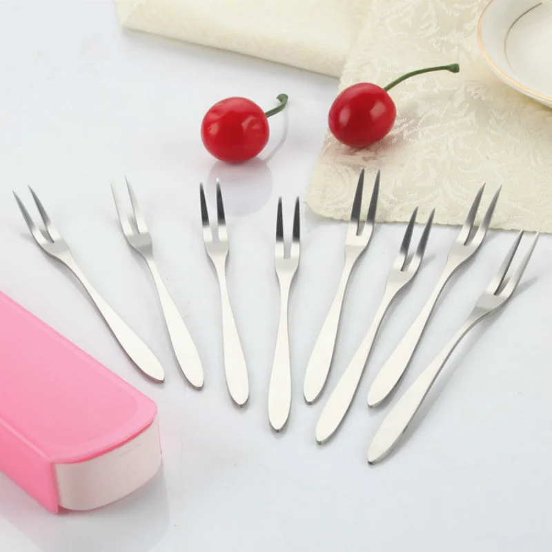4pcs/set Stainless Steel Light Body Two-tooth Fruit Fork Adult Dessert Fruit Sign Dessert Moon Cake Small Fork