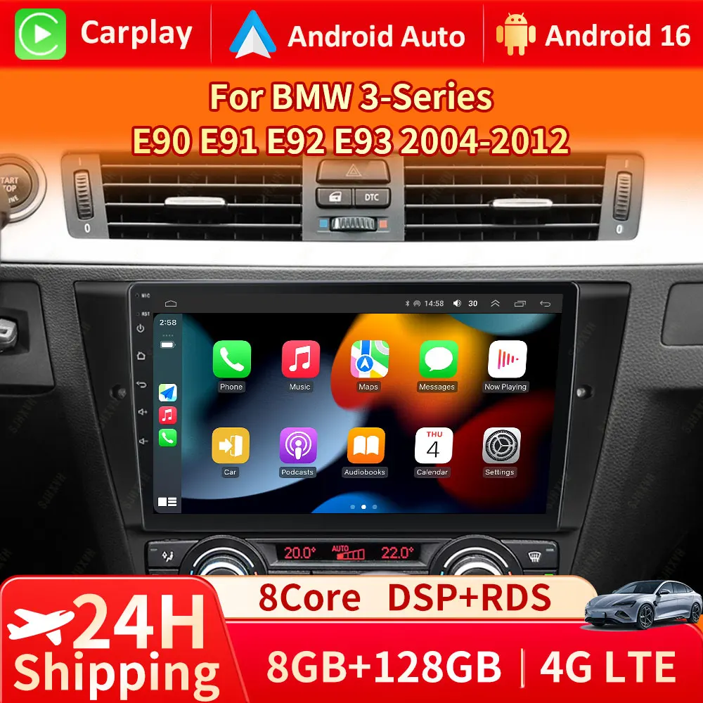 Radio para Auto Android 16 para BMW Serie 3 E90 E91 E92 E93 2005-2013, Reproductor Multimedia, Unidad Principal, Navegación GPS 5G, Estéreo, Carplay 1