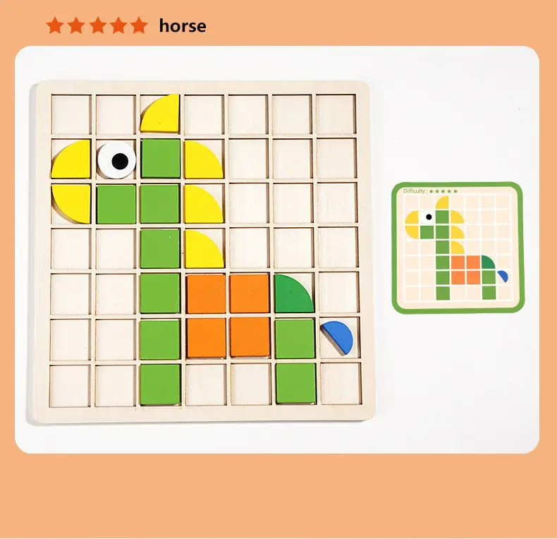 Wooden Mosaic Geometric Pattern Building Blocks Puzzle Set_voghion.com