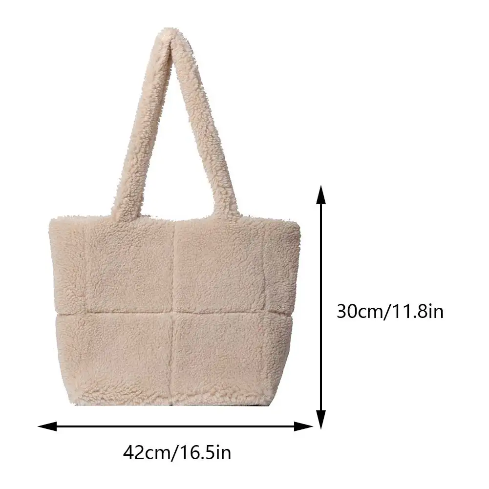 Lambswool Tote Bag Women Large Plush Tote Handbag Lightweight Fuzzy Shoulder Bag Furry Armpit Bag Winter Shopping Bag