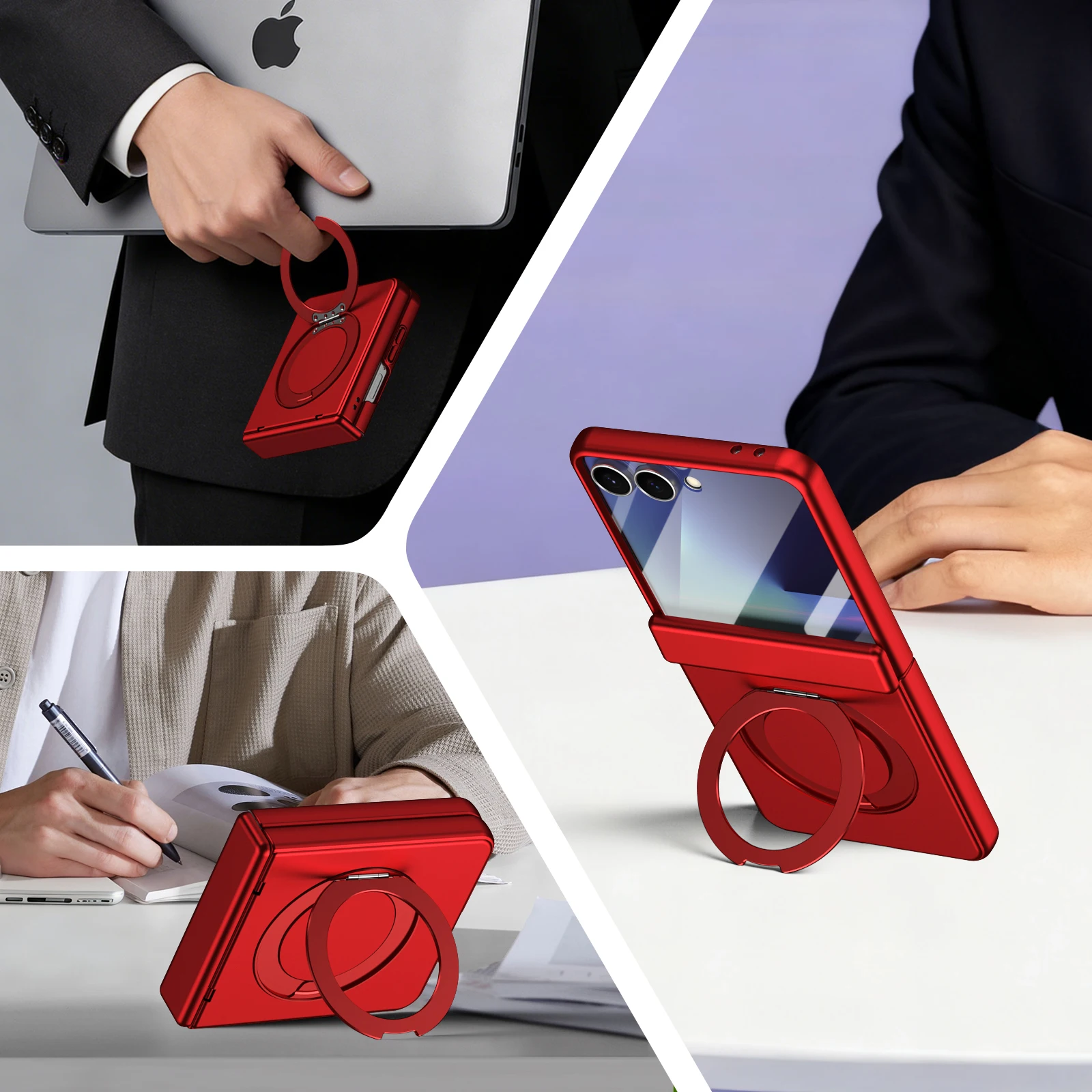 Alloy Rotating Stand Protective Phone Case with Tempered Film and 360° Folding Hinge Protection