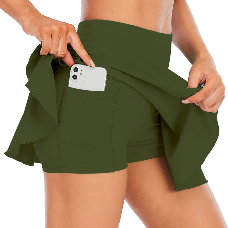 Women High Waist Flowy Shorts Yoga 2 in 