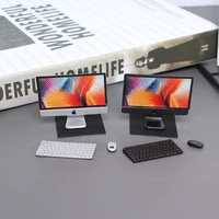 1Set 1/12 Scale Mini Computer + Mouse + Keyboard Book Stationery Model for Miniature Dollhouse Study Room Furniture Accessories 2