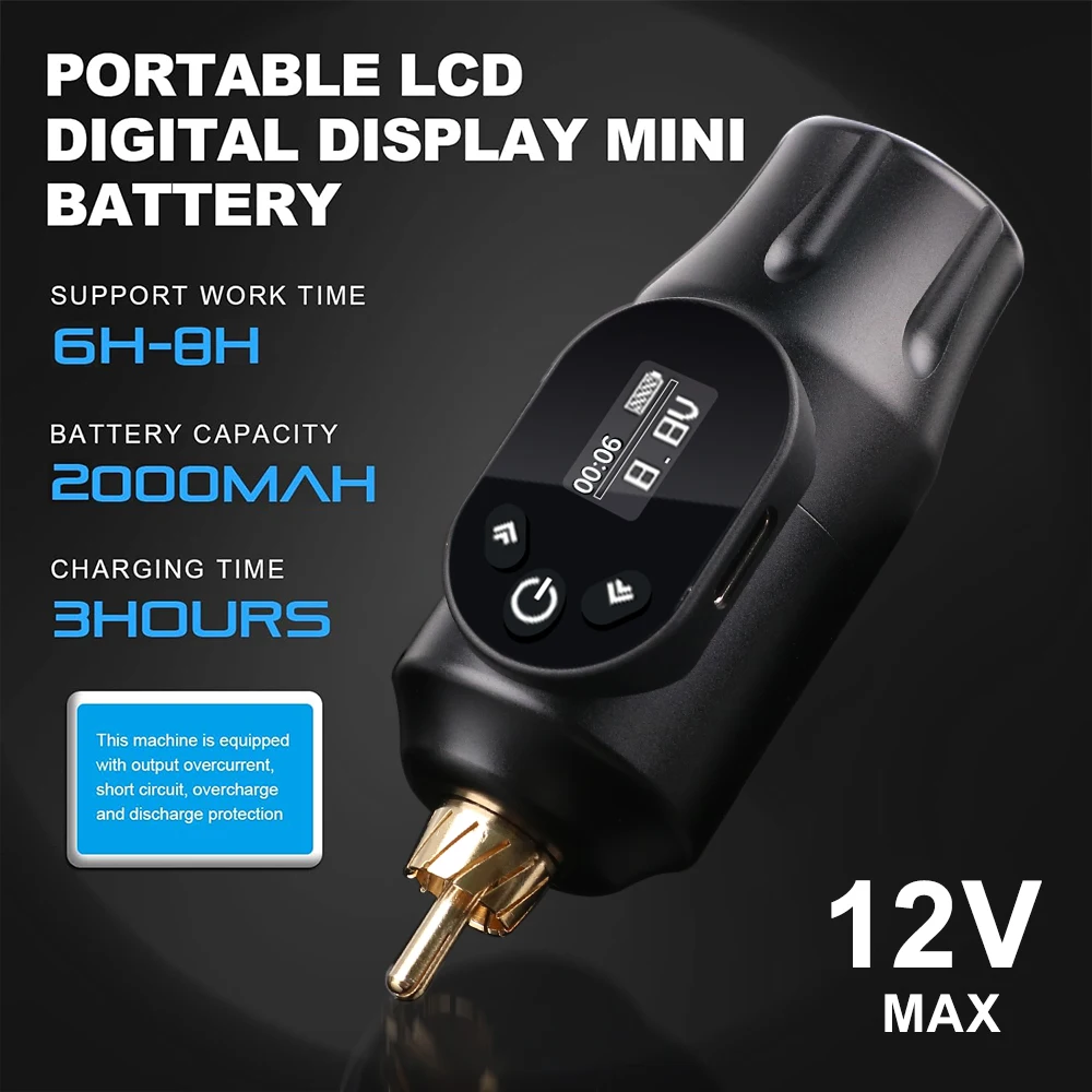 Tattoo Power Supply Wireless Tattoo Power Supply RCA Interface Tattoo Pen Battery LCD Digital Display 2000mAh High Capacity Power Supplies tattoo accessories tattoo power supply tattoo battery pack