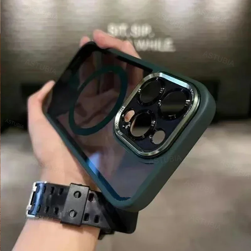 thumbnail image 1 of Luxury Magnetic Metal Lens Bumper Protection Case For iPhone 16 15 14 13 12 11 Pro Max 16 Plus Wireless Charge Hard Clear Cover, 1 of 4