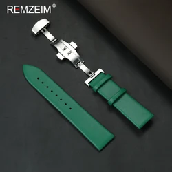 Elegant Slim Watch Strap with Butterfly Buckle - Comfortable Faux Leather Band for Women (Green)