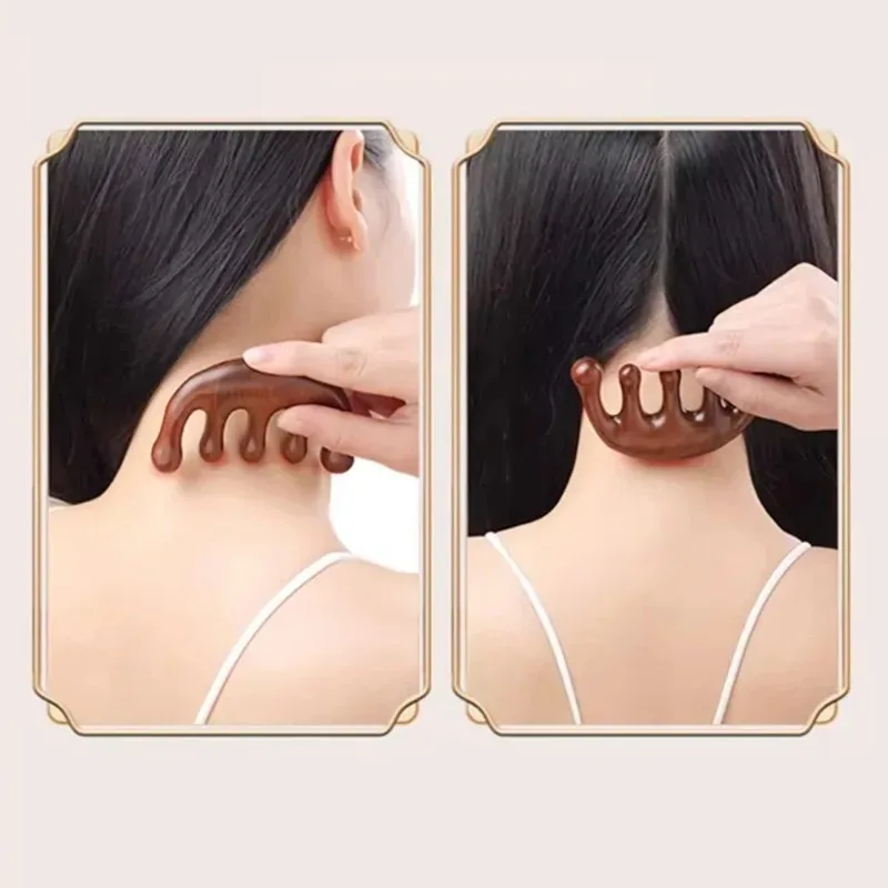 Meridian Massage Comb Five Teeth Stemless Chinese Acupuncture and Moxibustion Hair Comb Blood Circulation Sandalwood Practical