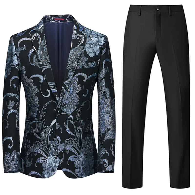 Fashion Men Jacquard Suit 2 Piece Large Size 6XL High Quality Homme Business Dress Blazers Jacket New Wedding Banquet Set