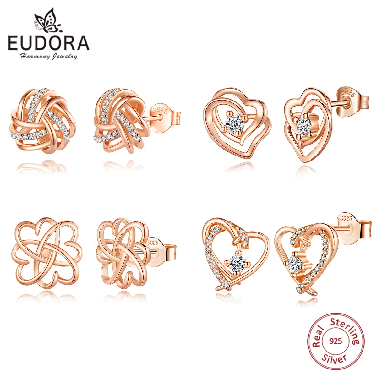 

Eudora 925 Sterling Silver Celtic Knot Stud Earrings for women girl Rose Gold Color Irish Knot CZ Luxury Fine Jewelry 2022 Trend