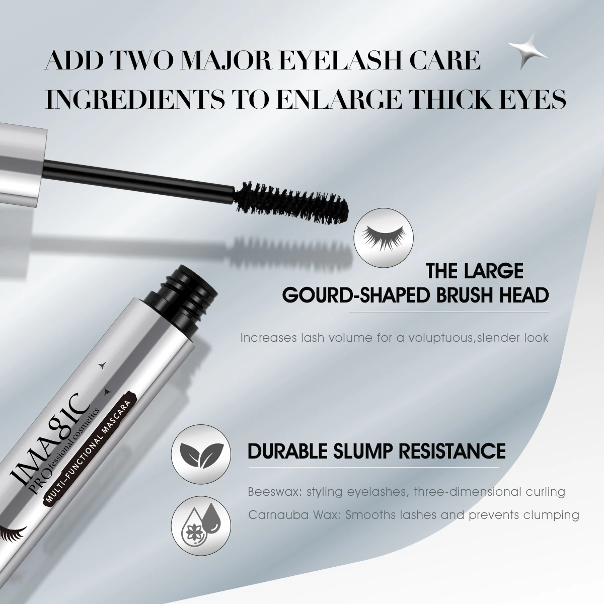 IMAGIC Schwarze Mascara 4D Seidenfaser, wasserfest, langanhaltend, für Volumen und dichten Effekt, verlängert die Wimpern, Augen-Make-up-Kosmetik_voghion.com
