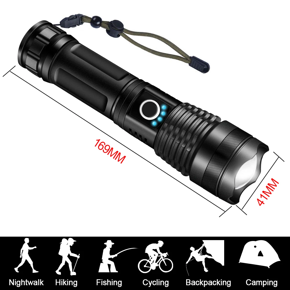 3000 lumens P50 single flashlight with USB cable 26650 battery telescopic  zoom IPX5 USB charging outdoor searchlight flashlight