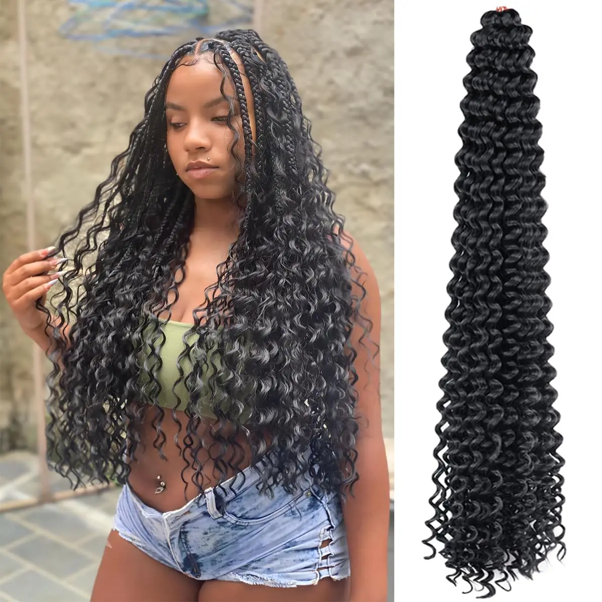 Synthetic Curly crochet hair 22&rdquo; 55.88 cm 1piece deep wavy crochet hair synthetic ocean wavy extensions # 1b natura