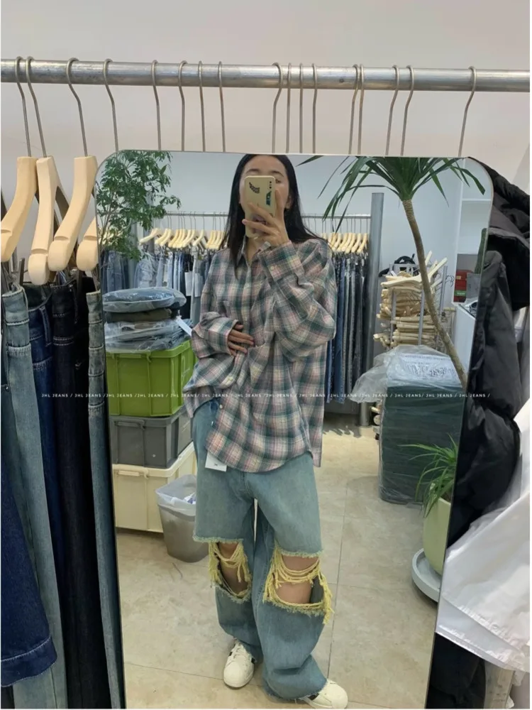 Small Crowd Deconstruction Design Sense Jeans, High Street Wide Leg Pants, High-end Floor Long Pants, Trendy Brand Women's Jeans