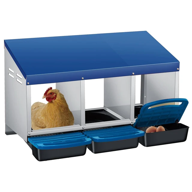 Multi-Compartment Metal Chicken Nesting Box With Automatic Roll-Out Egg Collection