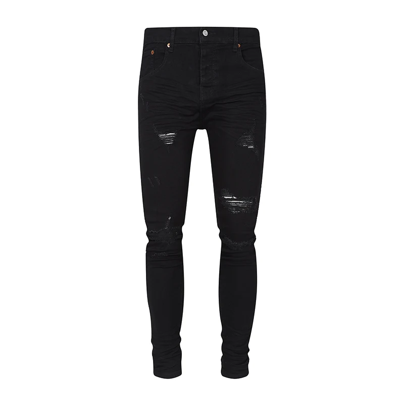 

2023 New Arrival Fashion Street Men's Black Rrpeed Skinny Jeans Unique New Design Denim Pants For Men