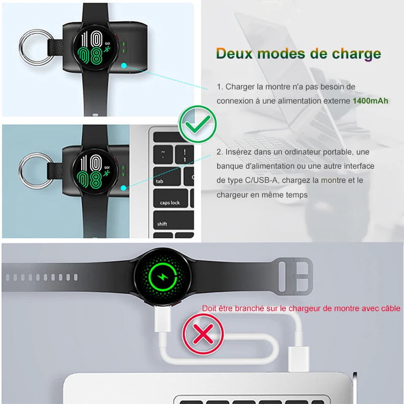 Chargeur sans fil pour Galaxy Watch 6 Portable Type C charge pour