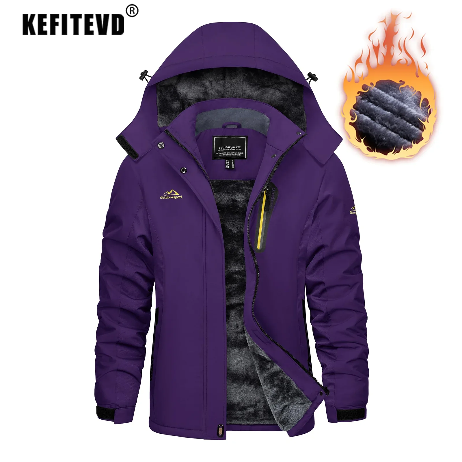 KEFITEVD Women's Winter Snow Jacket Waterproof Thermal Warm Windbreaker Hiking Camping Fishing Rain Jacket Coat Ski Parka