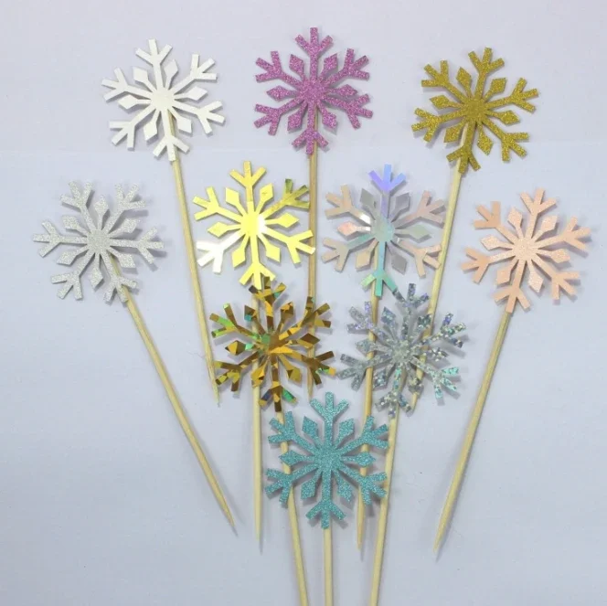 Description Picture 2 of itemWholesale 10 Pcs Snowflake Cupcake Toppers Baby Girl Frozen Birthday Party Decoration Kids Christmas Cake Supplies Accessories