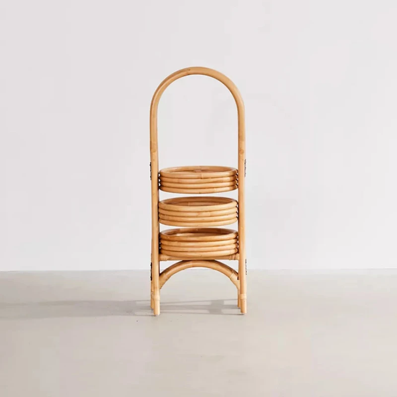

Retro Rattan Flower Rack Creative Foldable Storage Rack Indoor Real Rattan Multi-Layer Flower Basket Plant Rack