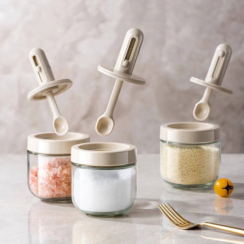Spice Jar With Spoon Salt And Pepper Shakers Sauce Vinegar Glass Oil Brush  Bottle Honey Sugar Jar Kitchen Seasoning Organizer - Herb & Spice Tools -  AliExpress