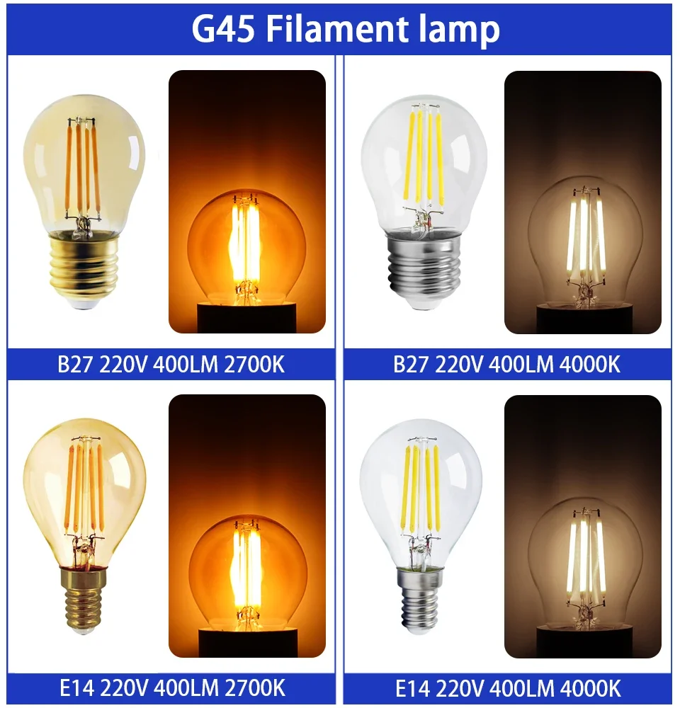 에디슨 빈티지 필라멘트 램프 AC220-240V, 바 및 커피숍에 적합, 4W, 8W, ST64, G80, G95, 2700K, 4000K, 2PCs/로트