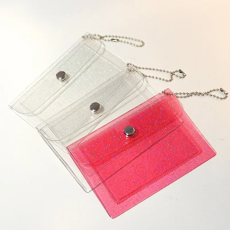 Cute Mini Transparent PVC Button Storage Bag Simple Small Things Chain Lipstick Wallet Girl Heart Sundry Storage Bag Gift