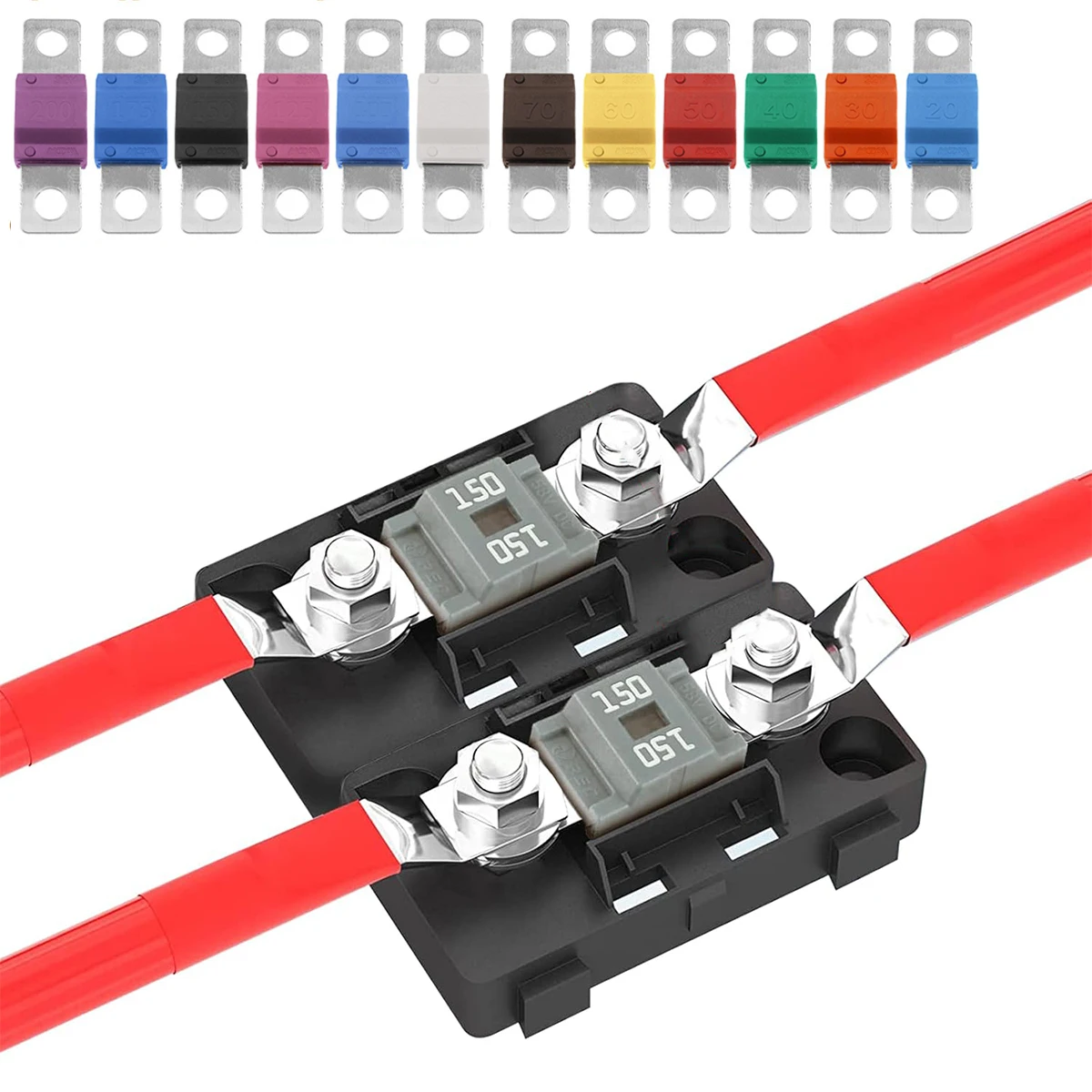 1Set(2PCS) ANS Trumpet Fork Plug Fuse 32V 40A 50A 60A 70A 80A 100A 125A 150A 200A Bolt Fixed Insurance + ANS-8 Safety Plate Base