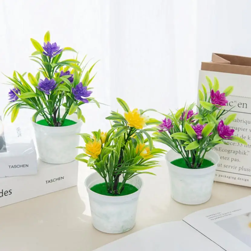 Artificial Flowers Bonsai Vase Home Decoration Mini Potted Festival Wedding Ornamental Flowerpots