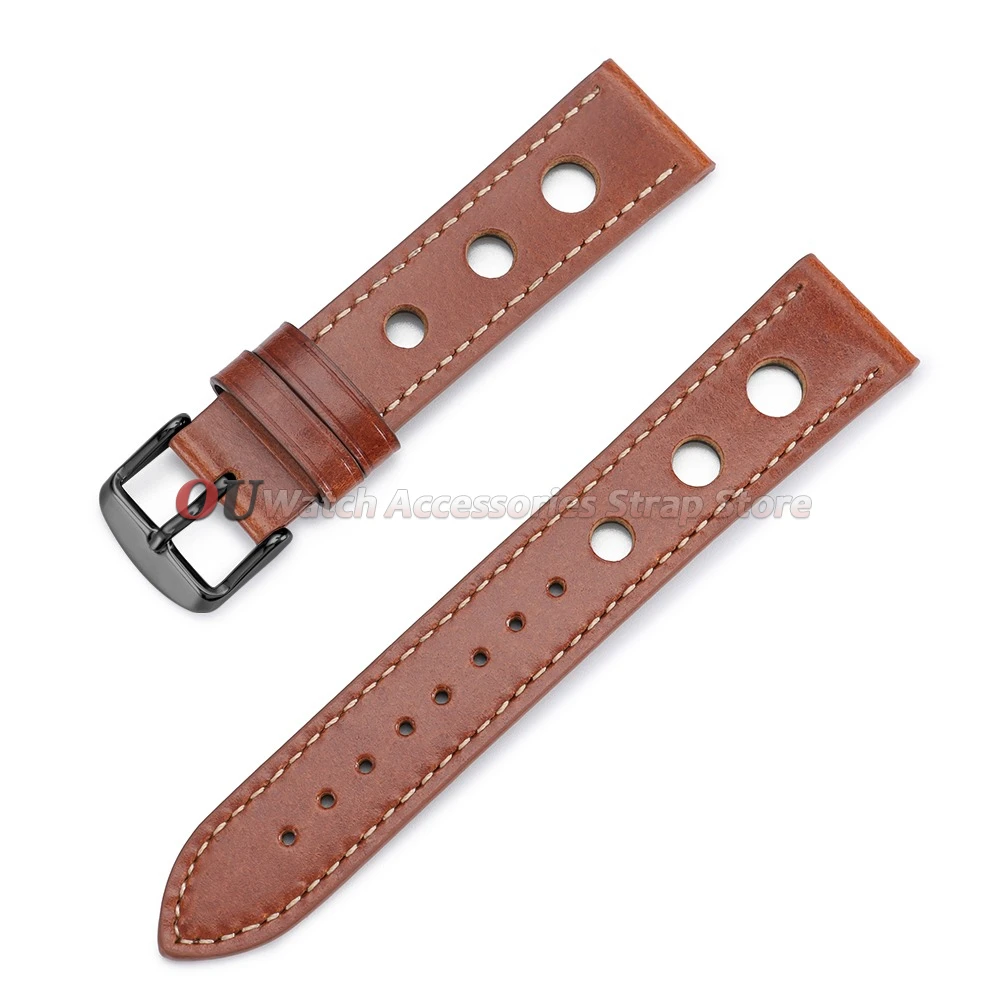 Vintage Leather Breathable Watch Strap - 20mm/22mm Cowhide Sport Bracelet