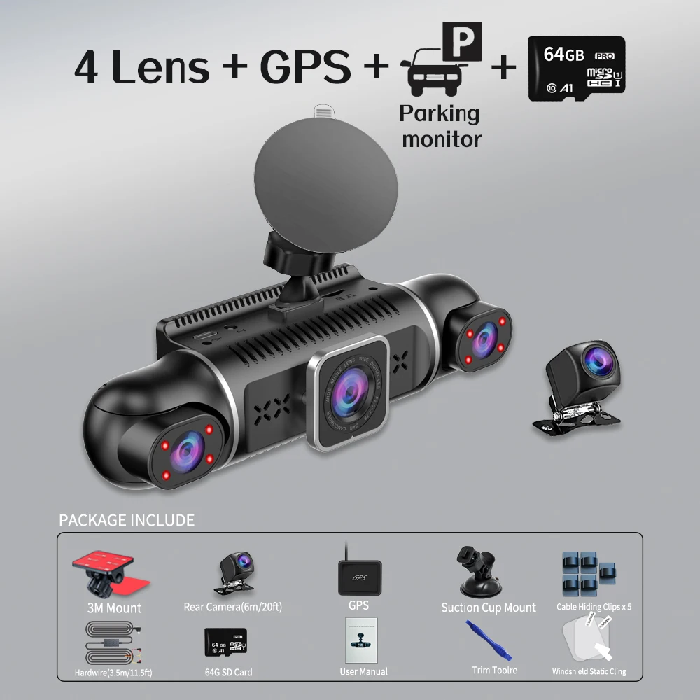 Free 64GB 360 Degrees Car DVR Dash Cam WiFi GPS 24h Parking