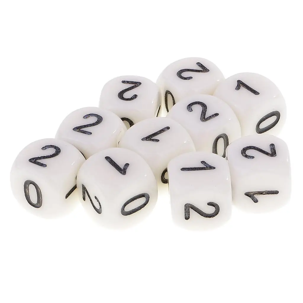 10Pcs 6-Sided D6 16mm Numerals 0 1 2 Dices Set for and Dragons RPG Board Game
