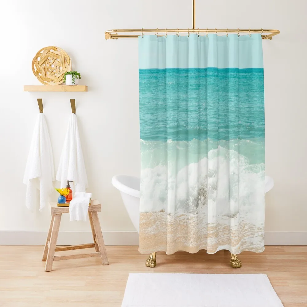 

Turquoise Blue Ocean Shore Waves Shower Curtain Waterproof Fabric Shower For Bathroom For Bathrooms Bathroom Accessories Curtain