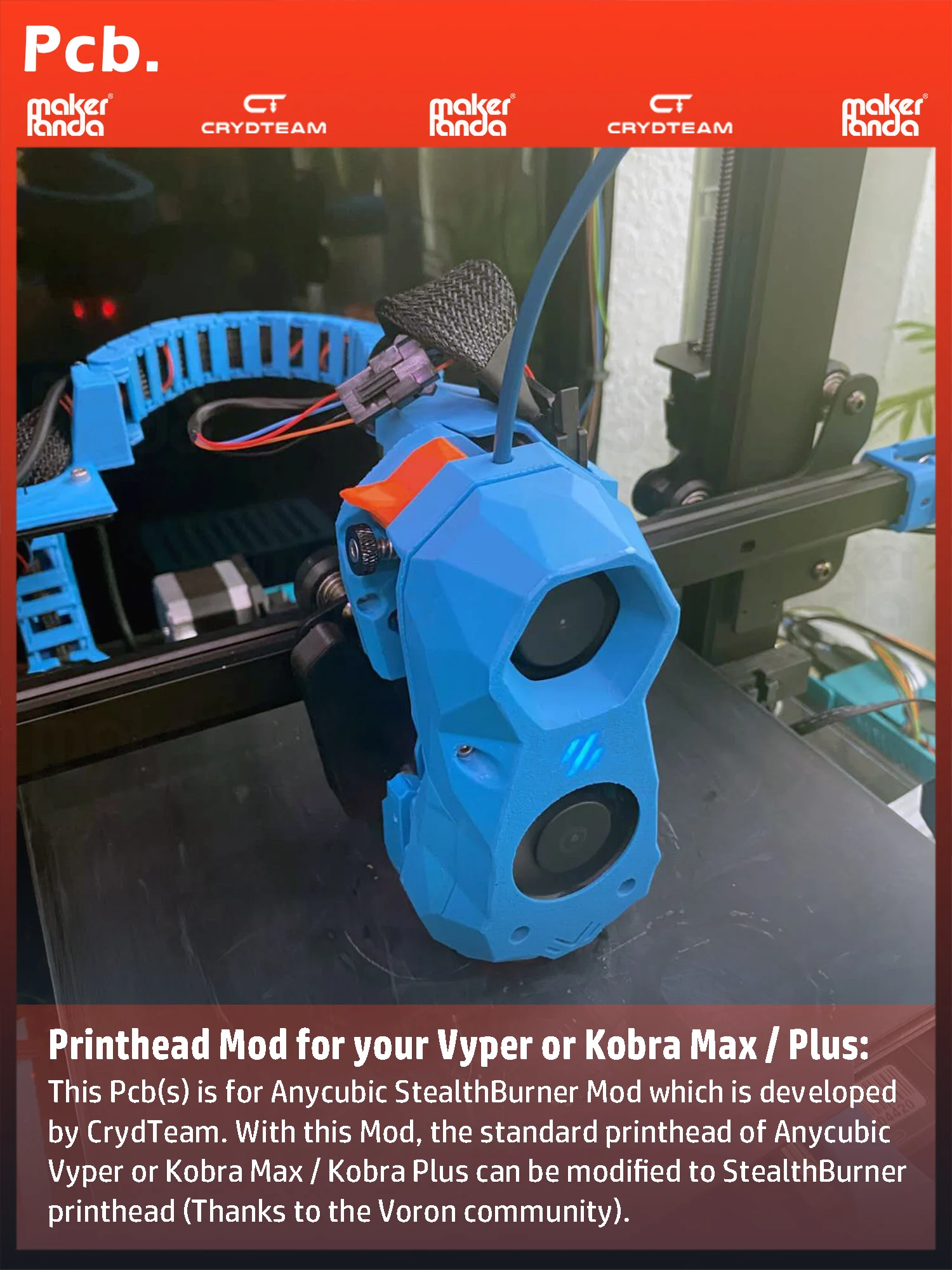 Makerpanda Stealthburner Toolhead Board Pcb para Anycubic Vyper ou Kobra Max ou Kobra Além Disso Modificação Alimentado por Crydteam - Imagem 6