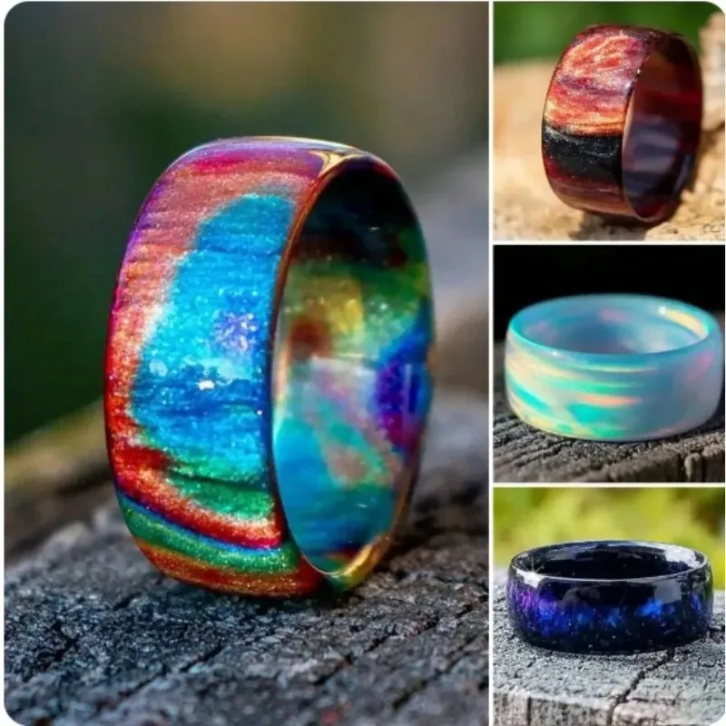 Colorful Starry Sky Rings for Women Acrylic Resin Rainbow Color / Aurora color Finger Fashion Jewelry
