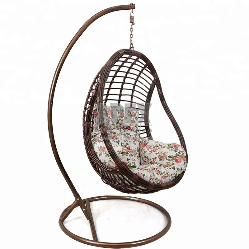 

Metal Wicker Shape Cushions Outdoor Swing Patio Hanging Double Seat Cheap Rattan Egg Chair With Stand