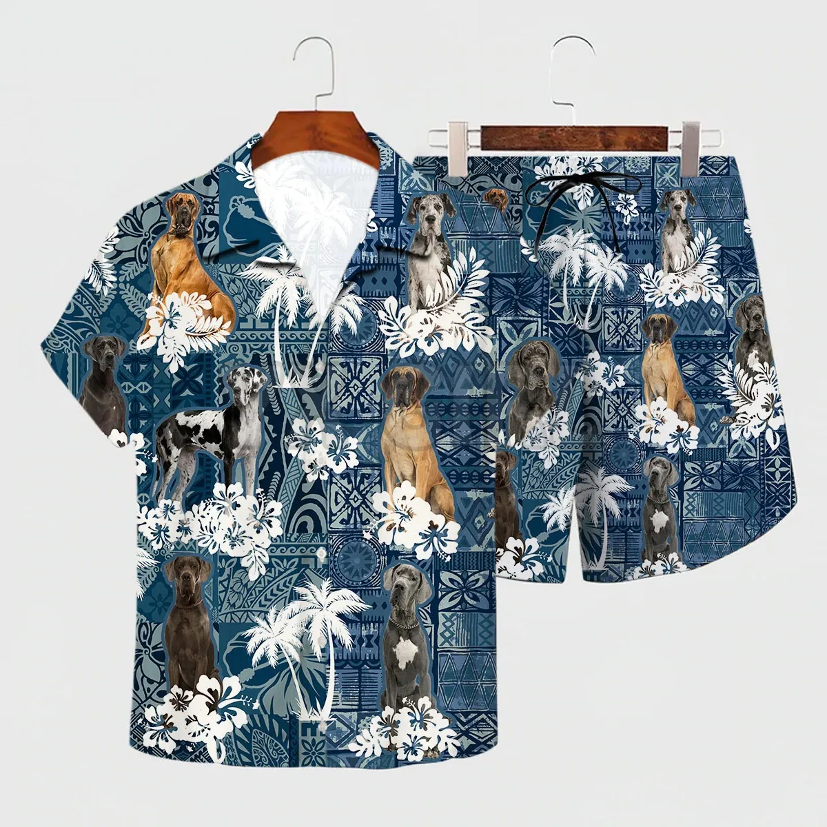 

Great Dane Hawaiian Set 3D All Over Printed Hawaii Shirt + Beach Shorts Men For Women Funny Dog Sunmmer Clothes