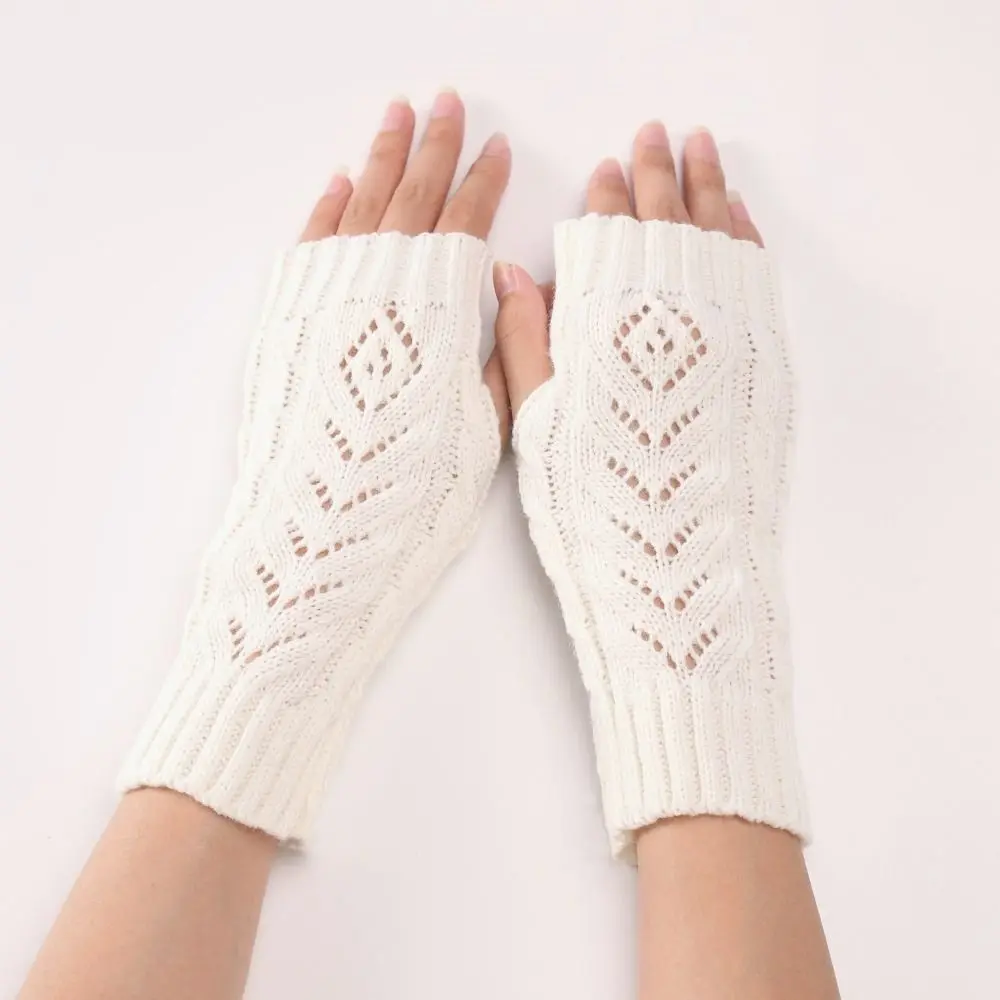 

Short Half Finger Wrist Gloves Open Finger Sleeve Elastic False Sleeve Hollow Knitted White Black Warm Mittens Autumn Winter
